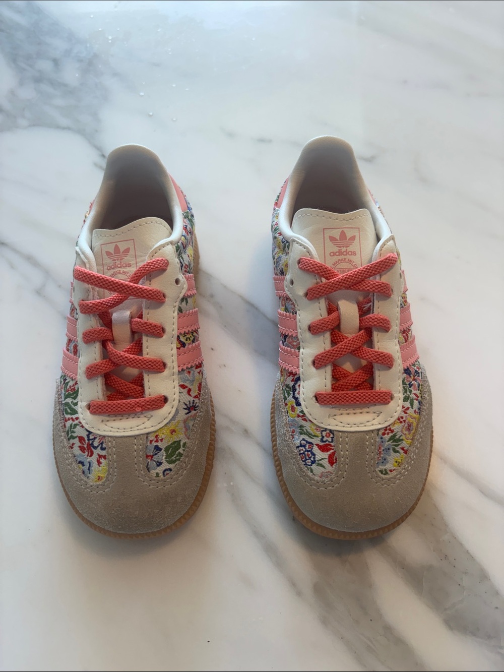 adidas Kids Pink Floral Suede & Fabric Sneakers